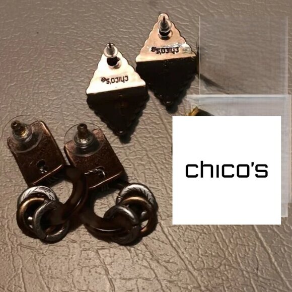 Chico's lot of 2 gold tone post back earrings - Picture 2 of 7